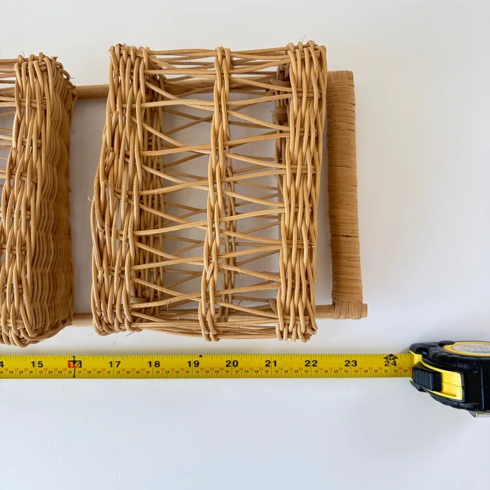 Vintage Rattan Wall Hanging 3 Tier Woven Wicker Basket Organizer Boho Decor 24in